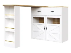 Móvel bar giratório com 1 gaveta larga e 2 portas, prateleira lateral de três níveis incluída, branco - 204x39x104cm