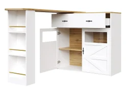 Móvel bar giratório com 1 gaveta larga e 2 portas, prateleira lateral de três níveis incluída, branco - 204x39x104cm