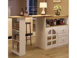 Móvel bar giratório com 1 porta de vidro, 1 nicho e 2 gavetas, corpo branco, prateleiras incluídas - 204x39x104cm