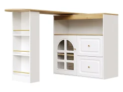 Móvel bar giratório com 1 porta de vidro, 1 nicho e 2 gavetas, corpo branco, prateleiras incluídas - 204x39x104cm