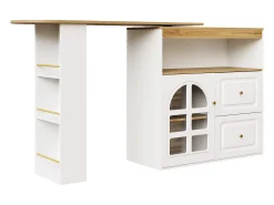 Móvel bar giratório com 1 porta de vidro, 1 nicho e 2 gavetas, corpo branco, prateleiras incluídas - 204x39x104cm