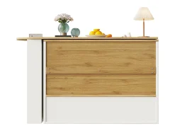 Móvel bar giratório com 2 portas de vidro e 1 nicho, corpo branco, tampo em folheado de madeira - 204x39x102,5cm