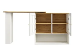 Móvel bar giratório com 2 portas de vidro e 1 nicho, corpo branco, tampo em folheado de madeira - 204x39x102,5cm