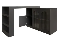 Móvel bar giratório com 3 portas, incluindo 2 portas de vidro, prateleiras abertas incluídas, corpo preto - 120x40x103cm