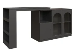 Móvel bar giratório com 3 portas, incluindo 2 portas de vidro, prateleiras abertas incluídas, corpo preto - 120x40x103cm