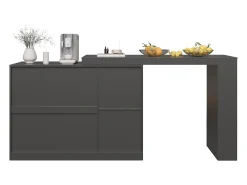 Móvel bar giratório com 3 portas, incluindo 2 portas de vidro, prateleiras abertas incluídas, corpo preto - 120x40x103cm