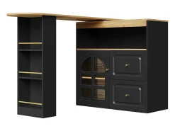 Móvel bar giratório com 1 porta de vidro, 1 nicho e 2 gavetas, corpo preto, prateleiras incluídas - 204x39x104cm