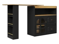 Móvel bar giratório com 1 porta de vidro, 1 nicho e 2 gavetas, corpo preto, prateleiras incluídas - 204x39x104cm