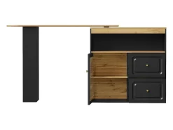 Móvel bar giratório com 1 porta de vidro, 1 nicho e 2 gavetas, corpo preto, prateleiras incluídas - 204x39x104cm