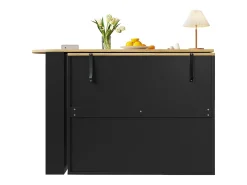 Móvel bar giratório com 1 porta e 3 gavetas, prateleira lateral de três níveis incluída, preto e natural claro - 204x39x104cm