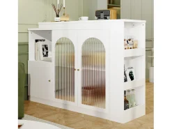 Móvel bar giratório com 3 portas, incluindo 2 portas de vidro, prateleiras abertas incluídas, corpo branco - 120x40x103cm