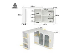 Móvel bar giratório com 3 portas, incluindo 2 portas de vidro, prateleiras abertas incluídas, corpo branco - 120x40x103cm