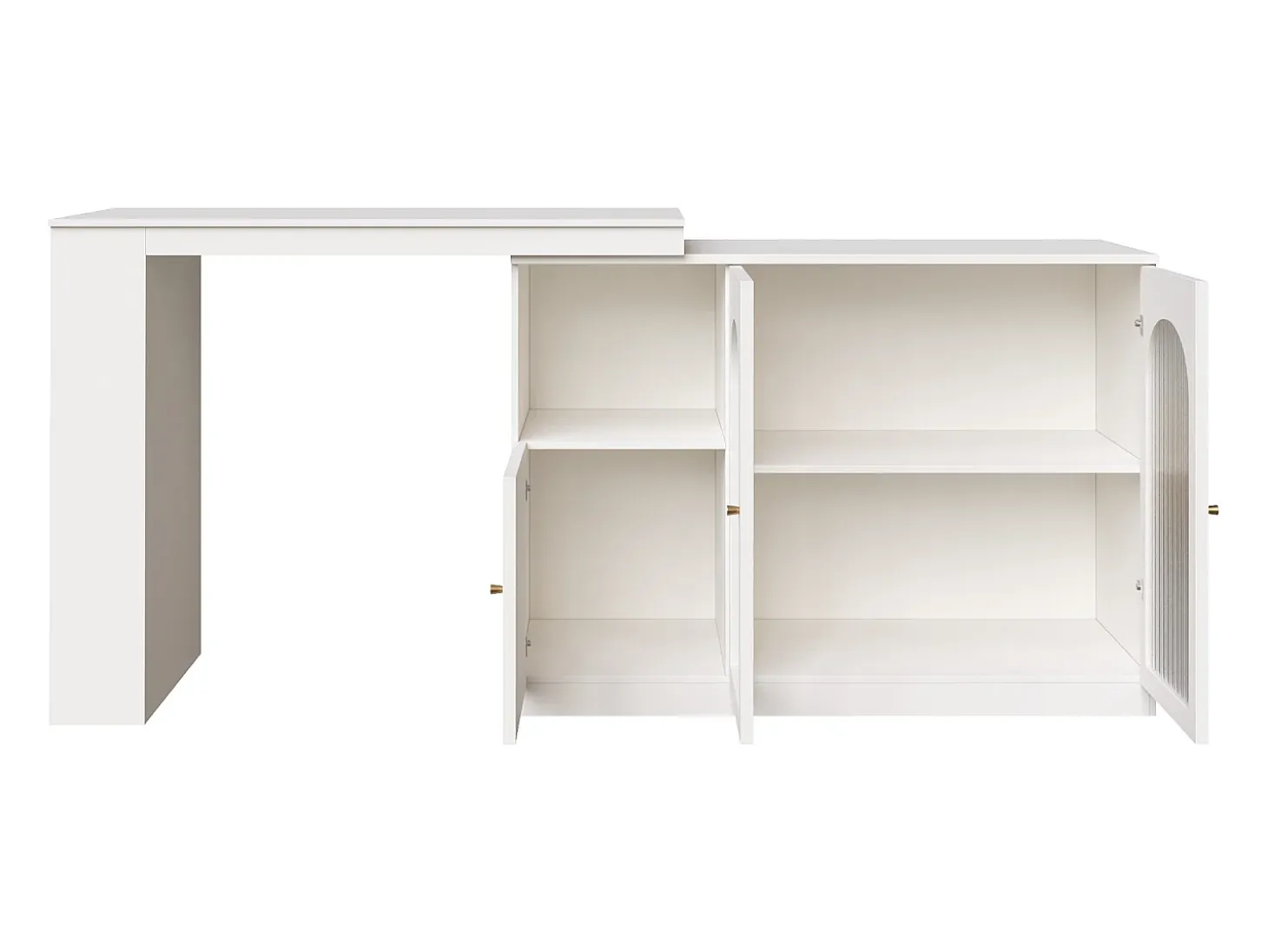 Móvel bar giratório com 3 portas, incluindo 2 portas de vidro, prateleiras abertas incluídas, corpo branco - 120x40x103cm