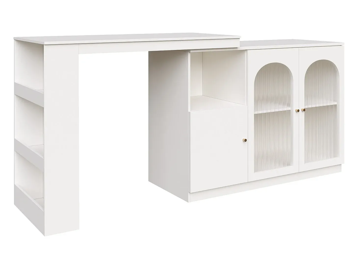 Móvel bar giratório com 3 portas, incluindo 2 portas de vidro, prateleiras abertas incluídas, corpo branco - 120x40x103cm
