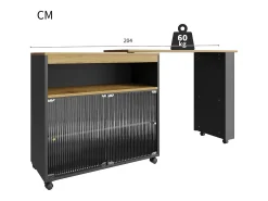 Móvel bar giratório sobre rodas com 2 portas de correr em vidro, 1 nicho e prateleiras, LED incluído, MDF, preto - 138x39x105cm