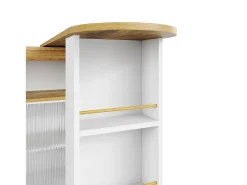 Móvel bar giratório sobre rodas com 2 portas de correr em vidro, 1 nicho e prateleiras, LED incluído, MDF, branco - 138x39x105cm