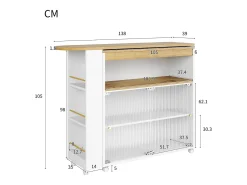 Móvel bar giratório sobre rodas com 2 portas de correr em vidro, 1 nicho e prateleiras, LED incluído, MDF, branco - 138x39x105cm