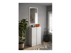 Móvel de armazenamento com 2 portas e 5 prateleiras ajustáveis, coleção KEY, nas cores branco brilhante laqueado e carvalho cadiz.
