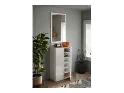 Móvel de armazenamento com 2 portas e 5 prateleiras ajustáveis, coleção KEY, nas cores branco brilhante laqueado e carvalho cadiz.