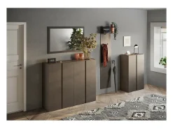 Móvel de armazenamento com 4 portas e 10 prateleiras ajustáveis, coleção KEY, cor marrom e carvalho.
