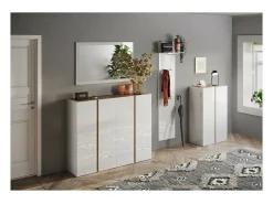 Móvel de armazenamento com 4 portas e 10 prateleiras ajustáveis, coleção KEY, nas cores branco brilhante laqueado e carvalho cadiz.