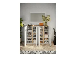 Móvel de armazenamento com 4 portas e 10 prateleiras ajustáveis, coleção KEY, nas cores branco brilhante laqueado e carvalho cadiz.