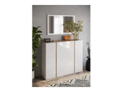 Móvel de armazenamento com 4 portas e 10 prateleiras ajustáveis, coleção KEY, nas cores branco brilhante laqueado e carvalho cadiz.