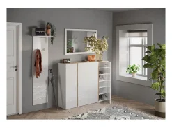 Móvel de armazenamento com 4 portas e 10 prateleiras ajustáveis, coleção KEY, nas cores branco brilhante laqueado e carvalho cadiz.