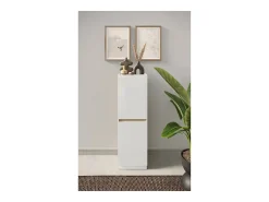 Móvel de armazenamento design 2 portas coleção FANZY. Cor branco laqueado & carvalho claro.