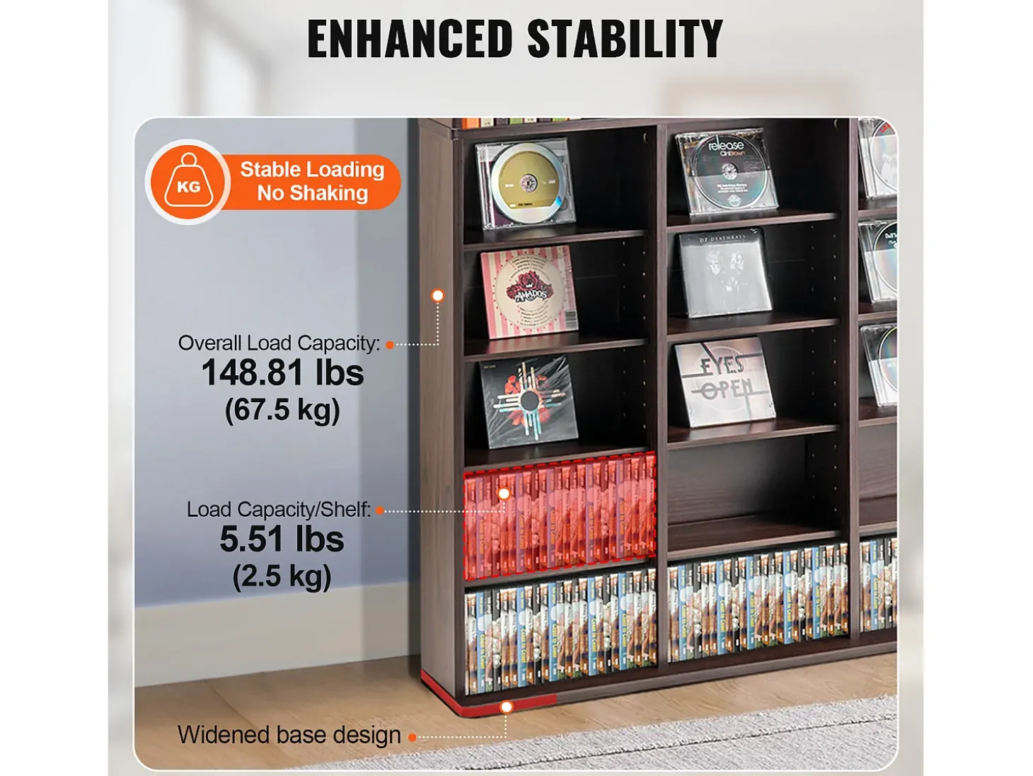 Móvel de Armazenamento Multimídia SucceBuy em 9 Níveis, Prateleira DVD Ajustável para 756 CD, Expresso
