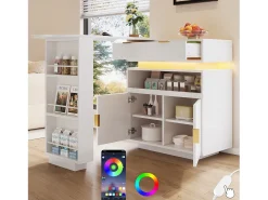 Móvel de bar - con iluminação LED - rotação de 360° - con espaço de armazenamento - branco
