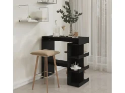 Móvel de bar c/ prateleiras derivados de madeira preto PT507687