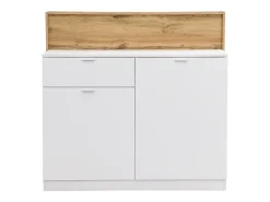 Móvel de bar com 2 portas e 1 gaveta em MDF branco e natural - LAMONIA
