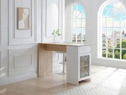 Móvel de bar com espaços de arrumação branco e natural - NIRAYA