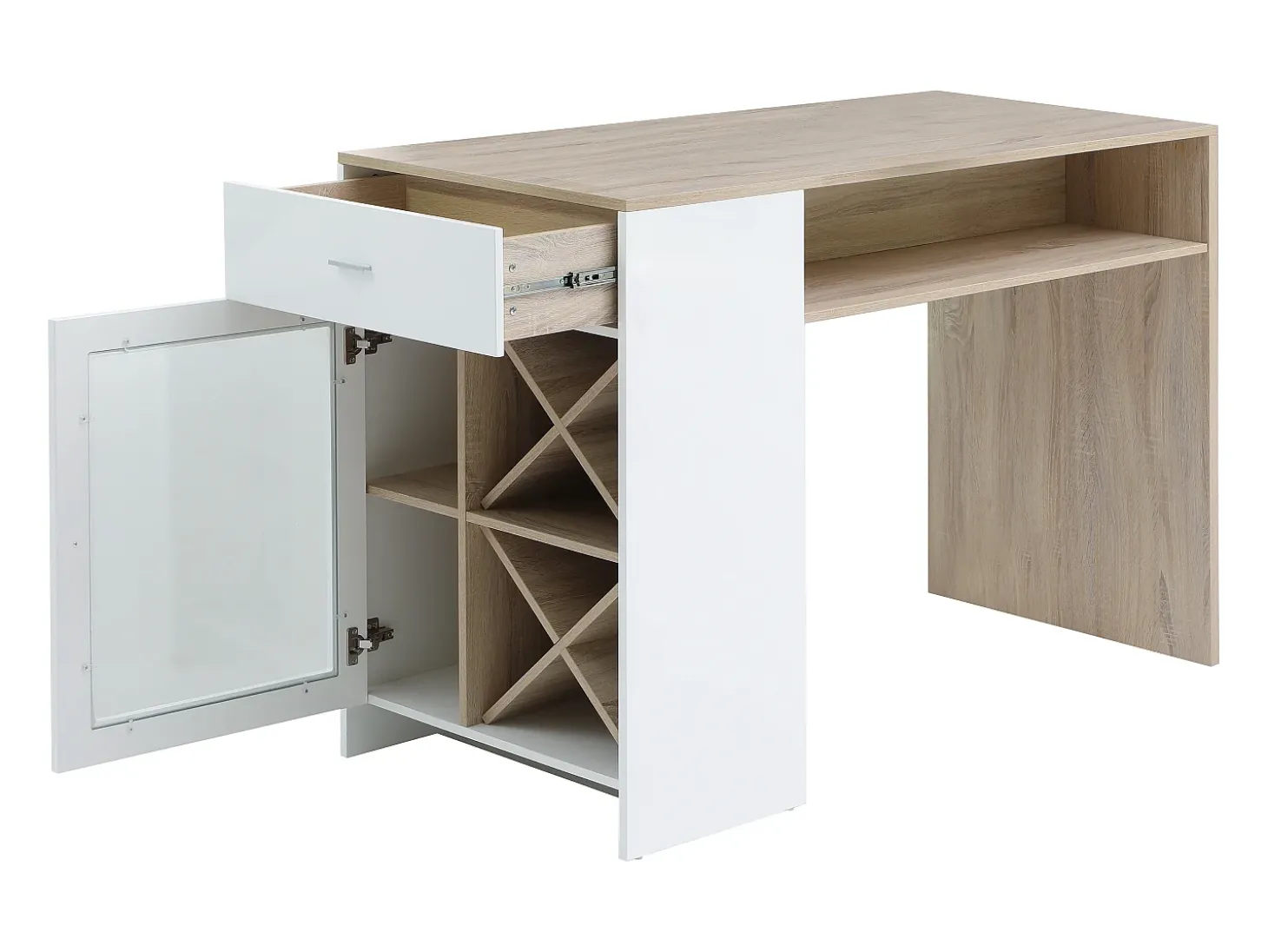Móvel de bar com espaços de arrumação branco e natural - NIRAYA