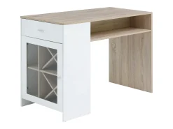 Móvel de bar com espaços de arrumação branco e natural - NIRAYA