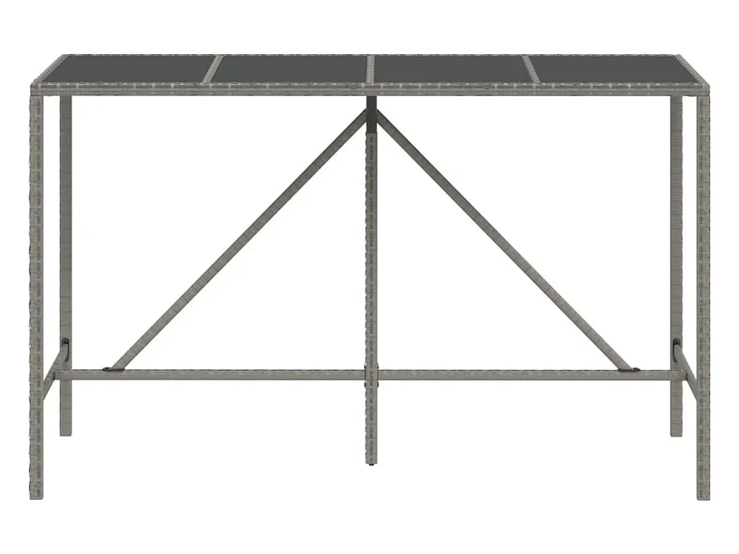 Móvel de bar com tampo de vidro 180x70x110 cm vime PE cinzento PT327962