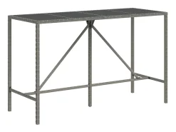 Móvel de bar com tampo de vidro 180x70x110 cm vime PE cinzento PT327962
