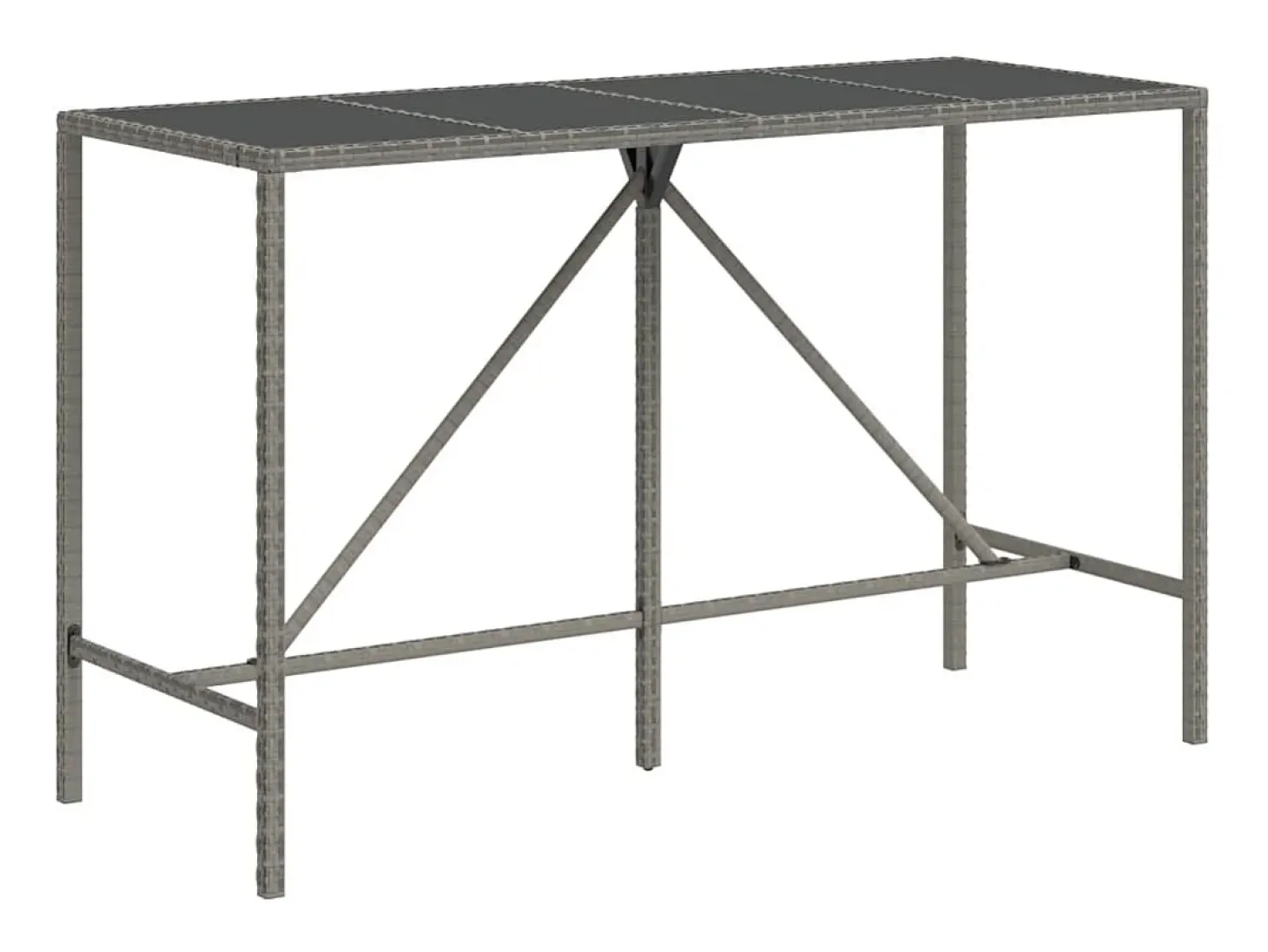 Móvel de bar com tampo de vidro 180x70x110 cm vime PE cinzento PT327962
