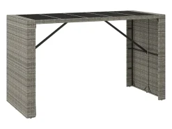 Móvel de bar com tampo de vidro 185x80x110 cm vime PE cinzento PT634603