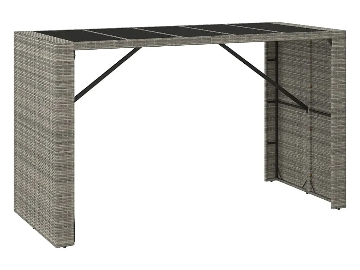 Móvel de bar com tampo de vidro 185x80x110 cm vime PE cinzento PT634603
