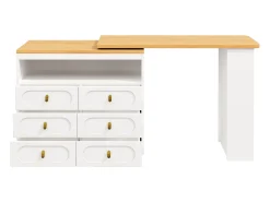 Móvel de bar de cozinha extensível - e rotação 360° - 203x39x90 cm - 6 gavetas - com prateleiras laterais - Branco