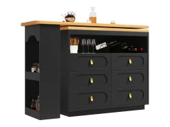 Móvel de bar de cozinha extensível - e rotação 360° - 203x39x90 cm - 6 gavetas - com prateleiras laterais - Preto