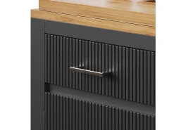 Móvel de bar de cozinha extensível - con rotação 360° - 215x39x103cm - 2 portas, 2 gavetas - con prateleiras laterais - Preto