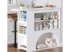Móvel de bar extensível 120 (+80)×40×100 cm - com espaço de descanso para animais - prateleiras abertas - branco