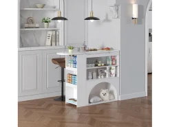 Móvel de bar extensível 120 (+80)×40×100 cm - com espaço de descanso para animais - prateleiras abertas - branco