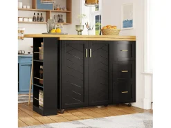 Móvel de bar extensível - pivotante - 228x39x104cm - con 2 portas e 3 gavetas - con prateleiras laterais - Preto