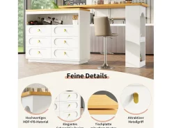 Móvel de bar extensível com rotação de 360° - Comprimento ajustável - com 6 gavetas - MDF - branco
