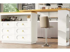 Móvel de bar extensível com rotação de 360° - Comprimento ajustável - com 6 gavetas - MDF - branco