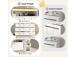 Móvel de bar extensível com rotação de 360° - Comprimento ajustável - com 6 gavetas - MDF - branco